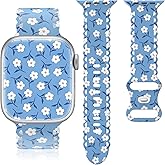 Floral Band Compatible with Apple Watch Band 38mm 40mm 41mm 42mm 44mm 45mm 46mm 49mm Women, Cute Flower Print Pattern Soft Lace Silicone Strap for iWatch Band Series Ultra 10 9 8 7 SE 6 5 4 3 2 1