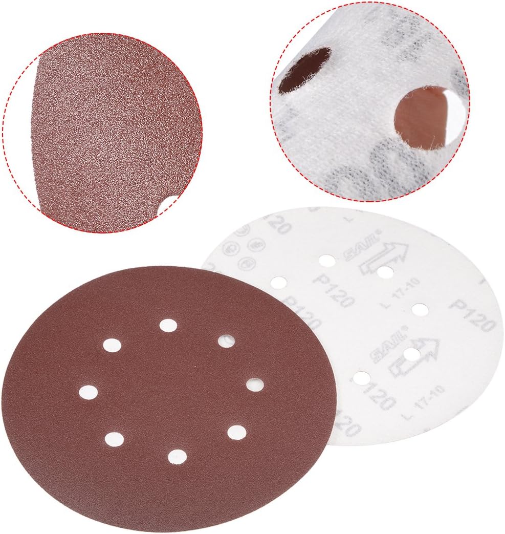 Sourcingmap 10Pcs 7 inch 8 Hole Hook and Loop Sanding Disc 120 Grit Flocking Sandpaper Random Orbital Sander Paper - Image 4