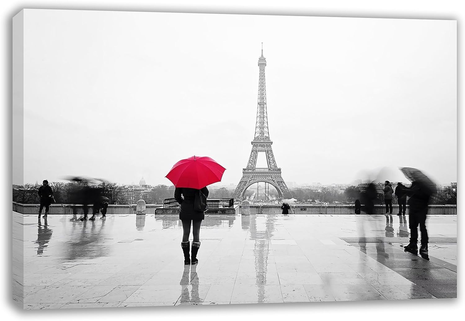 RED UMBRELLA GIRL PARIS EIFFEL TOWER CANVAS WALL ART (44" X