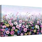 iHAPPYWALL Contemporary Flowers Canvas Wall Art Colorful Daisy Wildflowers Floral Picture Painting Artwork for Living Room Bedroom Bathroom Home Decor Ready to Hang 24x36inch