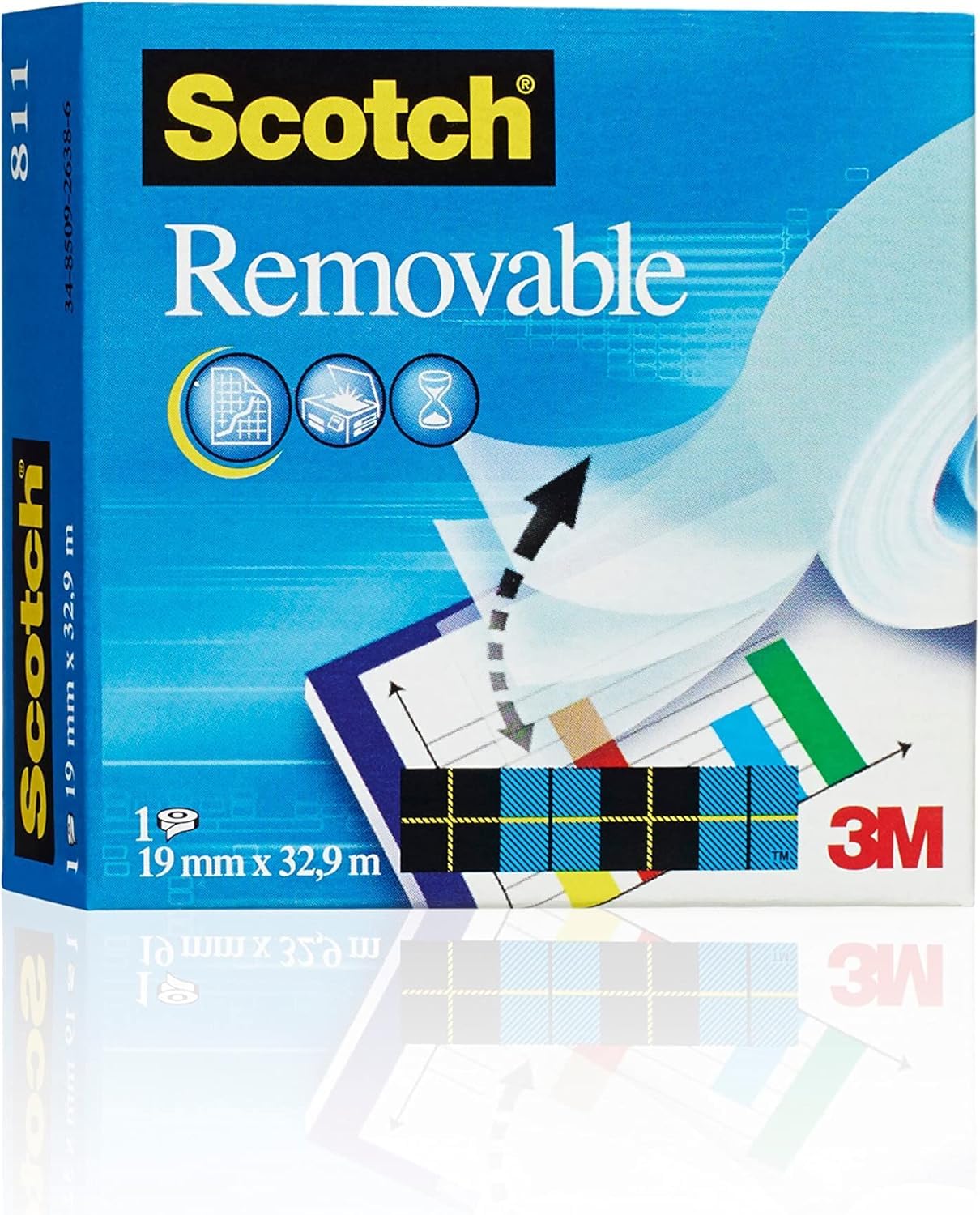 Scotch Removable Magic Tape 1 Roll 19 mm x 32.9 m - Repositionable Tape for Document Repair, Labelling & Sealing
