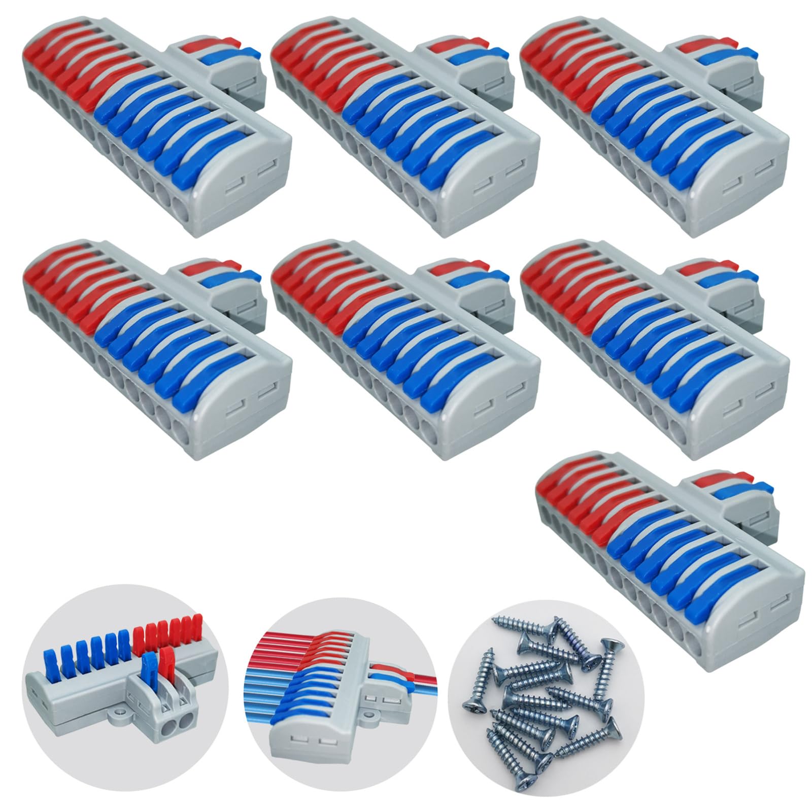Connectors with Lever, CTRICALVER 7 Pcs Wire Splitter Connector, Lever Terminal Block, 2 in 12 Out Quick Lever Connector, Quick Connection Terminal for Circuit Inline