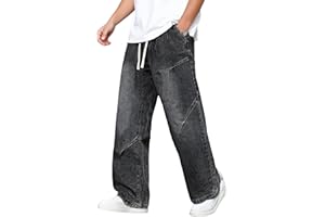 JHOKCI Men's Baggy Jeans Elastic Waist Drawstring for Men Loose Fit Y2K Denim Pants Fashion Straight Leg Wide Leg Trouser