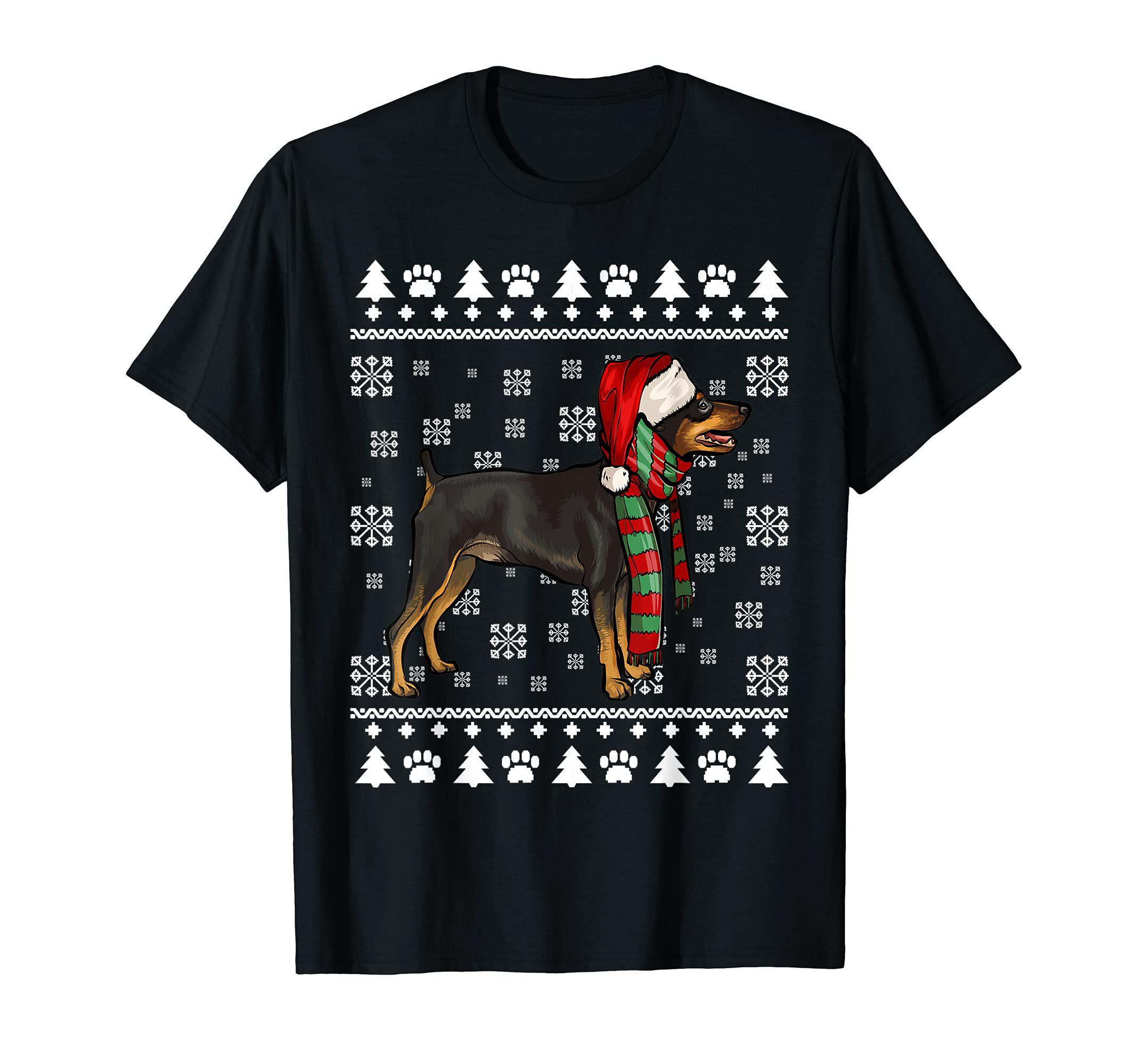 Miniature Pinscher Dog Santa Hat Xmas Ugly Christmas T-Shirt