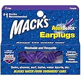 Mack's AquaBlock Swimming Earplugs, 2 Pair - Comfortable, Waterproof, Reusable Silicone Ear Plugs for Swimming, Snorkeling, S