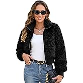 FIOPHY Womens Faux Fur Cropped Coats Fuzzy Long Sleeve Winter Jacket Zip Up Cardigan Top Fluffy Warm Outwear with Pockets