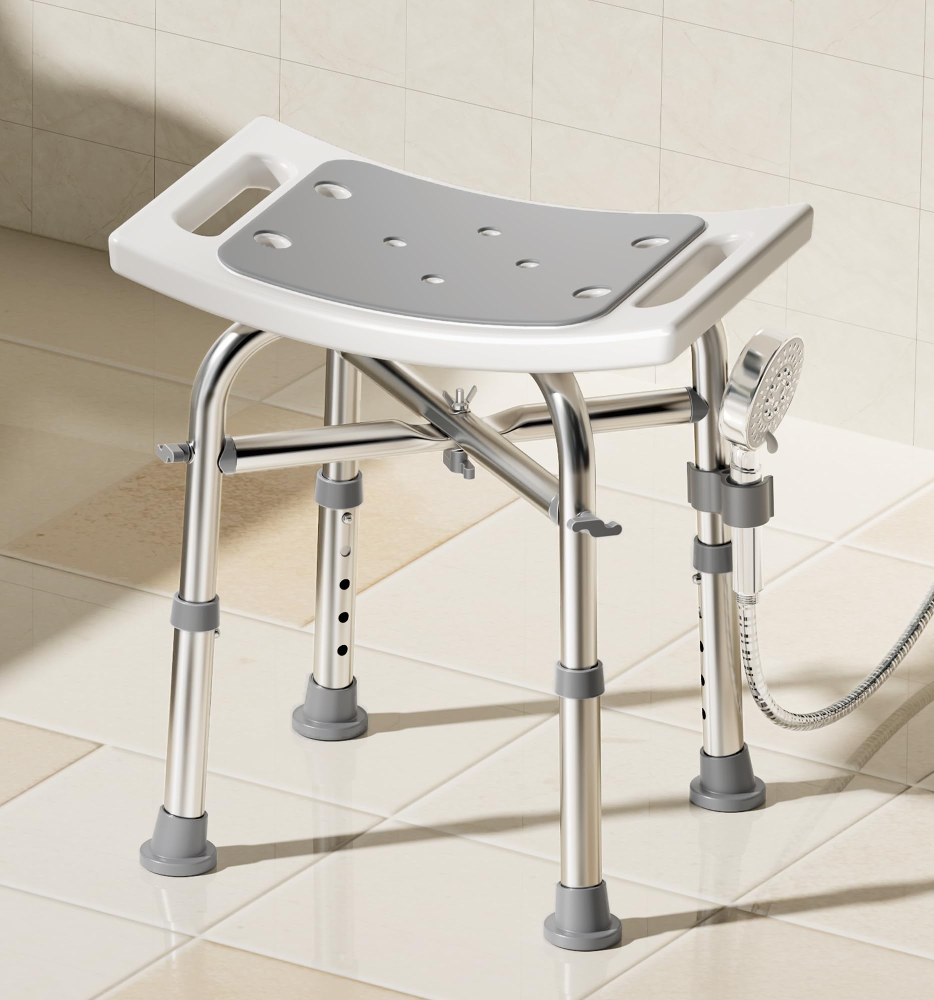 Photo 1 of Bluelog Shower Chair for Inside Shower, FSA/HSA Eligible 350lbs Heavy-Duty Bath Stool with Reinforced Crossbar, Padded Tub Seat, Adjustable Height for Elderly Disabled, Tool-Free Assembly, Rectangular