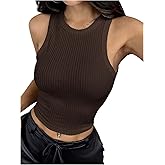 RoseSeek Women's Ribbed Crop Tank Tops Casual Basic Crew Neck Sleeveless Tight Shirts