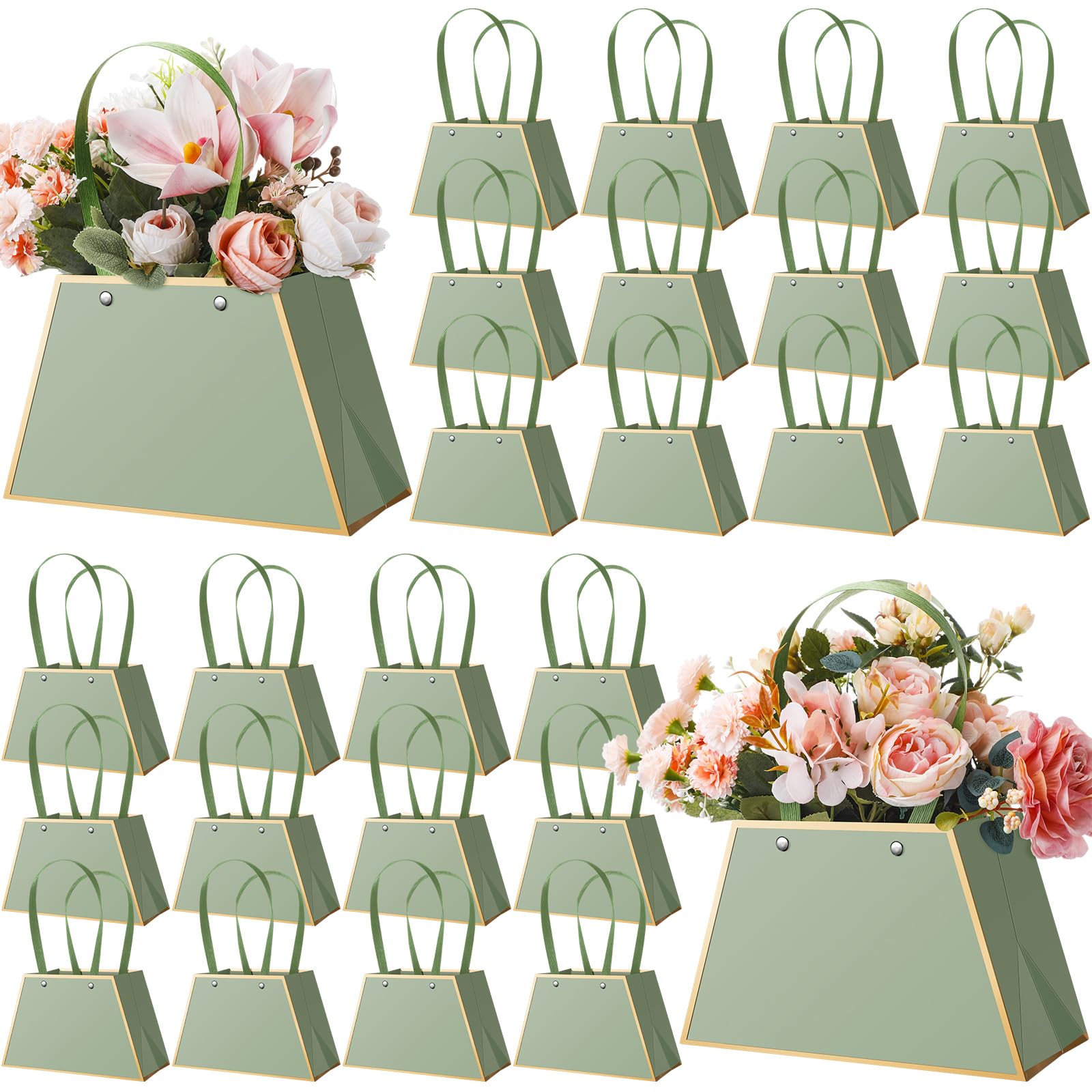 Photo 1 of Noveread 24 Pcs Floral Bouquet Bags Bulk Wedding Party Centerpiece Box Decoration Portable Flower Wrapping Paper Gift Box for Arrangement with Handle Florist Supplies for Women Anniversary(Sage Green)