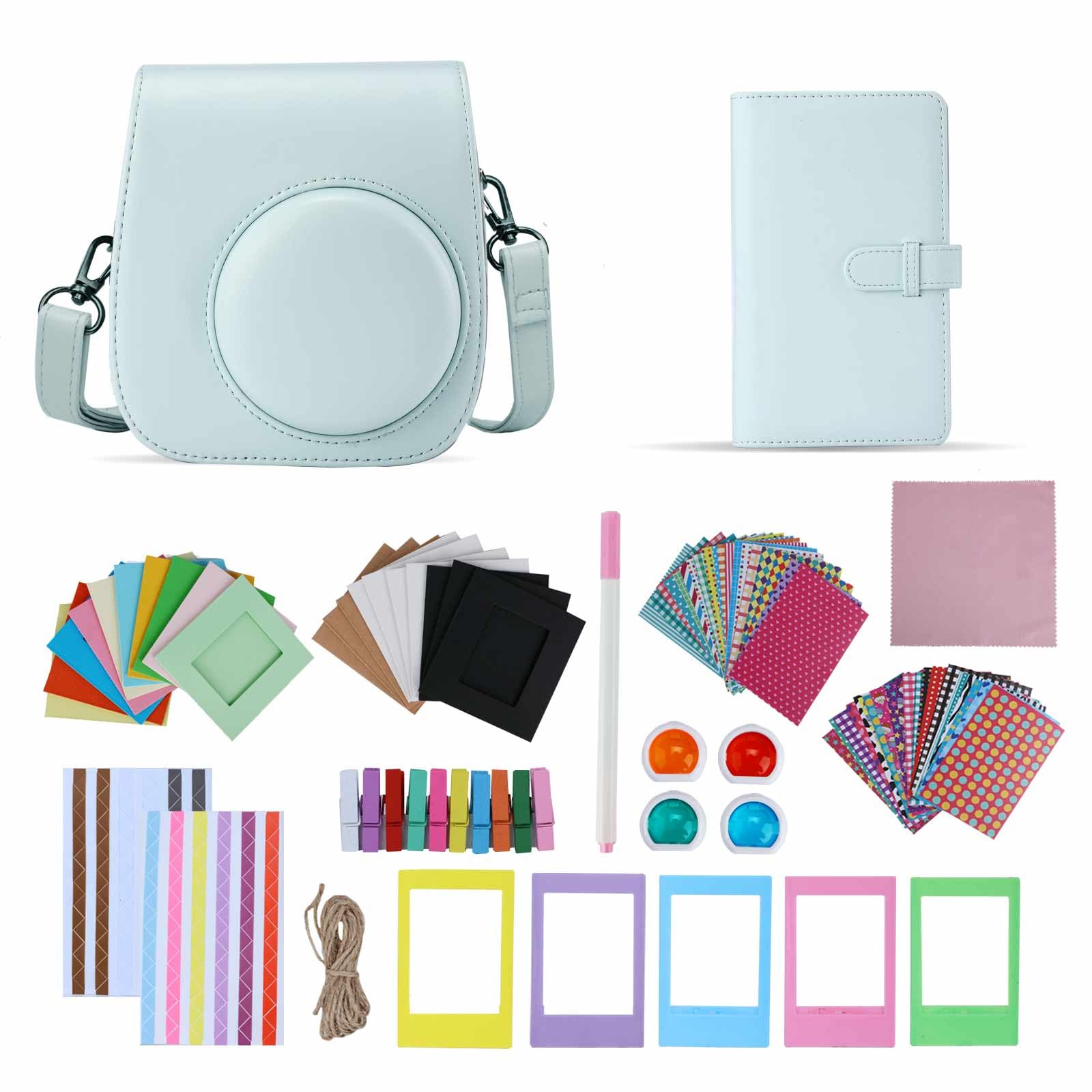 TONYLAIJIANTAO Instant Camera Mini 11/12 Accessories Compatible with Fujifilm Instax Film Camera, Include Case/Album/Filters/Film Frames/Border Stickers. (Green)