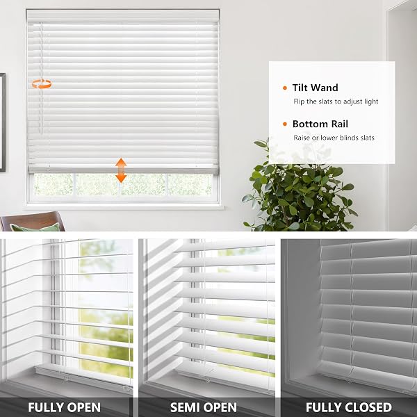 LAZBLINDS 2-INCH CORDLESS FAUX WOOD BLINDS WITH ROYAL VALANCE, ROOM DARKENING HORIZONTAL WINDOW BLINDS, INSIDE MOUNT BLINDS FOR WINDOWS – FIT FOR WINDOW 35.5″ W X 60″ H – WHITE