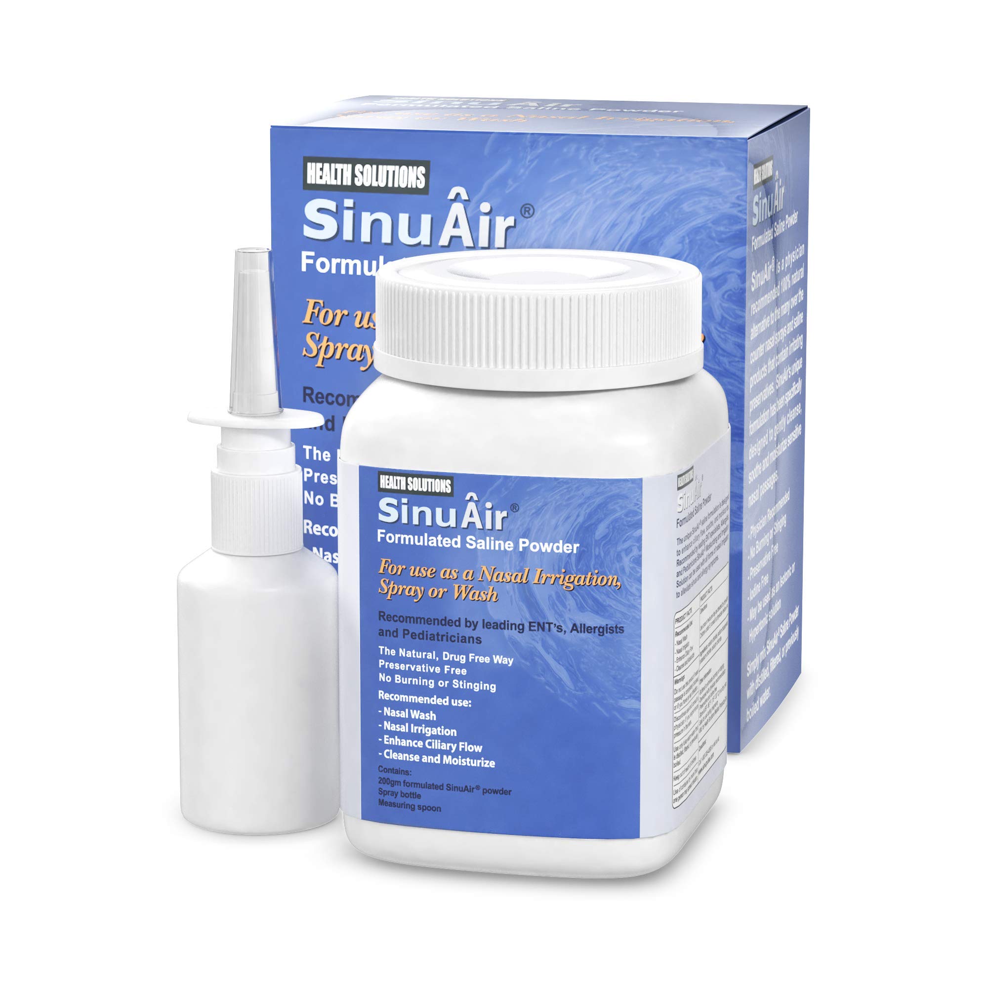 SinuAir Sinus Rinse Salt Solution - Saline Powder for SinuPulse System, Neti Pot Flush, Nasal Wash Squeeze Bottle, & Nose Irrigation, Enhanced Formulation & Cleaning for Sinuses, 200g Bottle