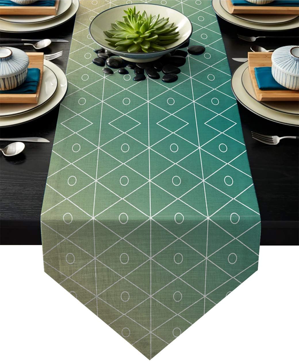 Geometric Decor Table Cloth 18x72inch Linen Triangular
