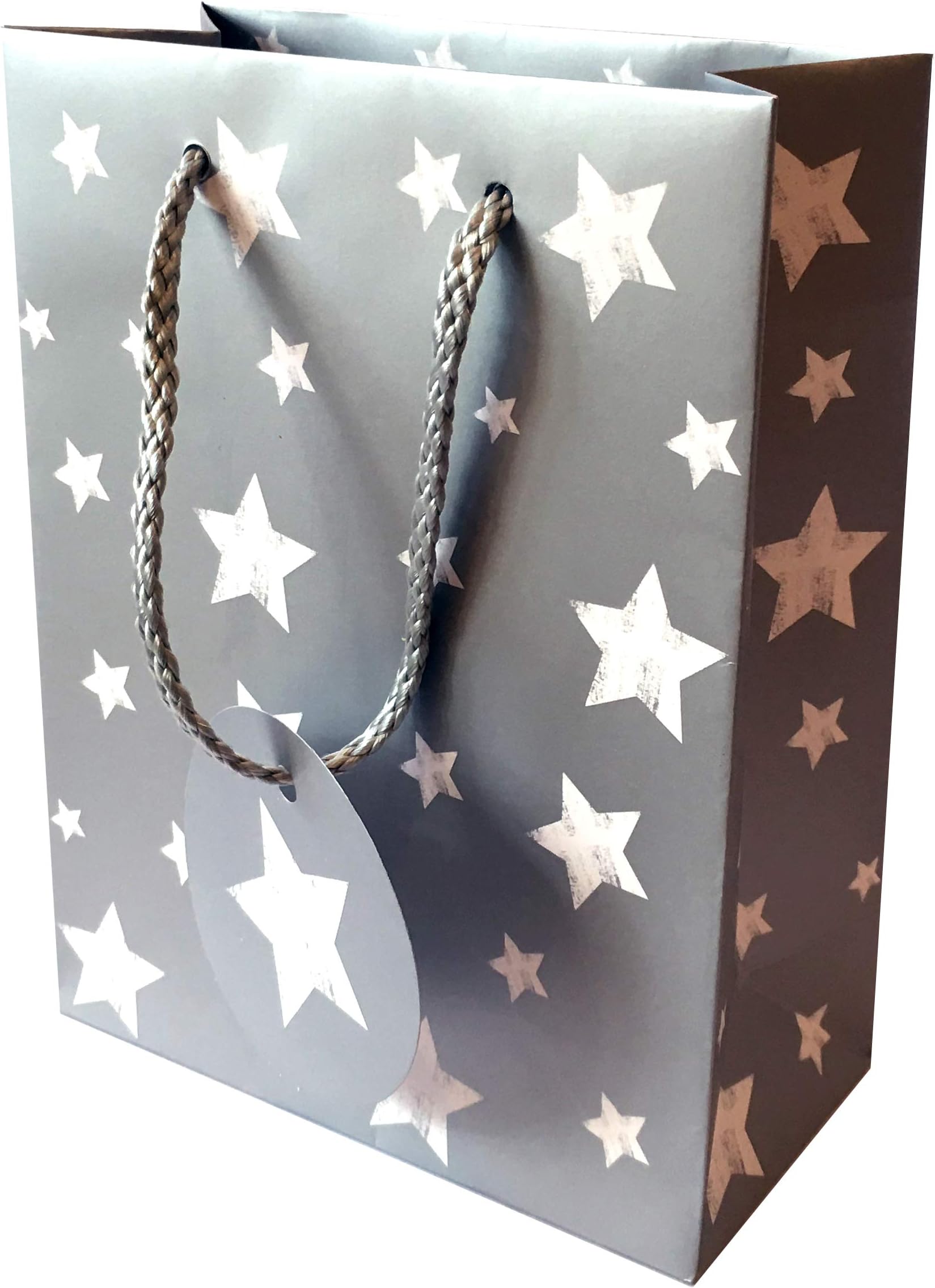 Small Silver Gift Bag with White Stars by Jonathan Glick Designs - 19x15x7cm - Perfect for Jewellery, Party Bags, Wedding Favours & Birthday & Valentines Gifts