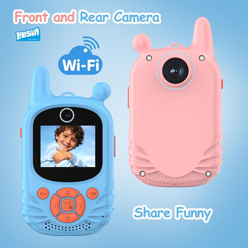 Walkie talkies de vídeo para crianças, câmara dupla HD, 2 unidades, brinquedo recarregável, alcance de 300 m, walkie-talkie para crianças dos 3 aos 12 anos