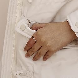 ASCOMY Dainty CZ Wave Ring 14k Gold Plated Handmade
