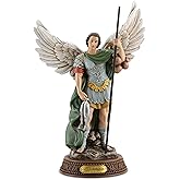 DevotedWalls 10.2"H Saint Raphael Statue Painted in Full Color, Angel St. Raphael with Name Plate on Base,Travel Protection Patron Archangel Saint St. Rafael, Estatua del Arcángel San Rafael Figurine