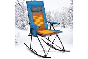 Docusvect Heated Rocking Camping Chair for Adults, Heats Back and Seat, 3 Heat Levels, High Back, Fully Padded Heated Folding Chair for Outdoor Sports