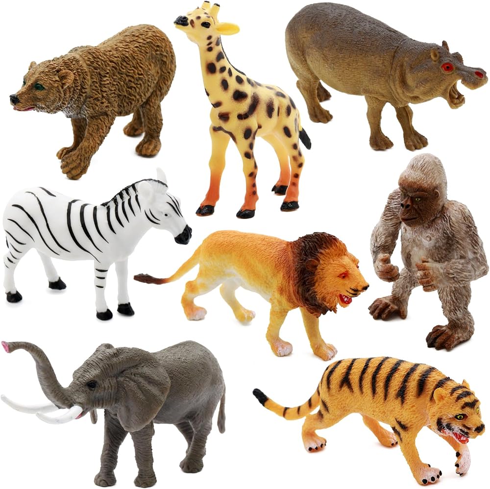 Fun Gift 8 Pc Toddler Zoo Animals Toy Figures Lion Elephant Tiger Kids 3+