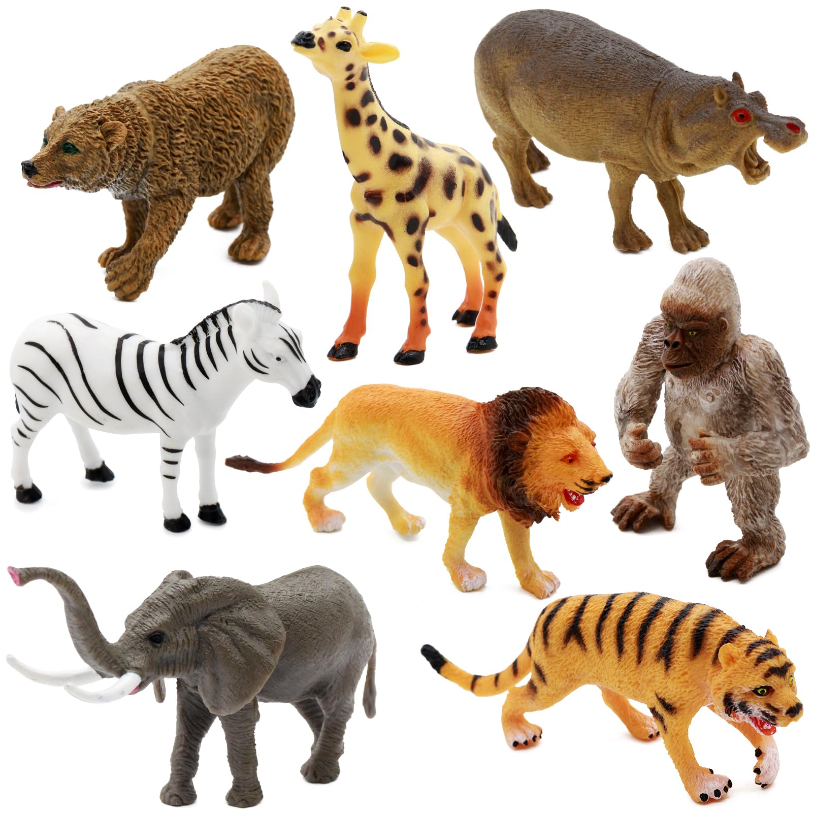 Fun Gift Toddler Zoo Animals Games Toys for Kids, 8 Piece Plastic Animal Figures, Realistic Toy Set for Include Lion, Elephant, Tiger, Perfect for Education, Gifts for kids 3+ Years Boys Girl