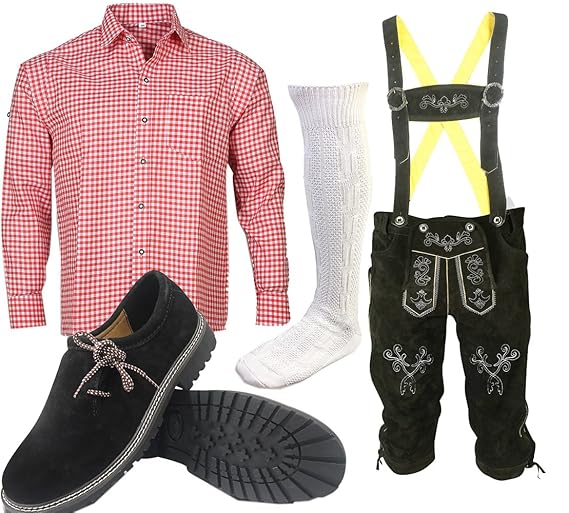 ALL THE GOOD S 1 Trachtenset (Hose +Hemd +Schuhe +Socken) Bayerische Lederhose Trachtenhose Oktoberfest Leder Hose Trachten