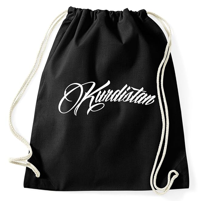 Kurdistan Biji Flagge Turnbeutel Sportbeutel Jutebeutel Rucksack Spruch Sprüche Hipster Design, schwarz