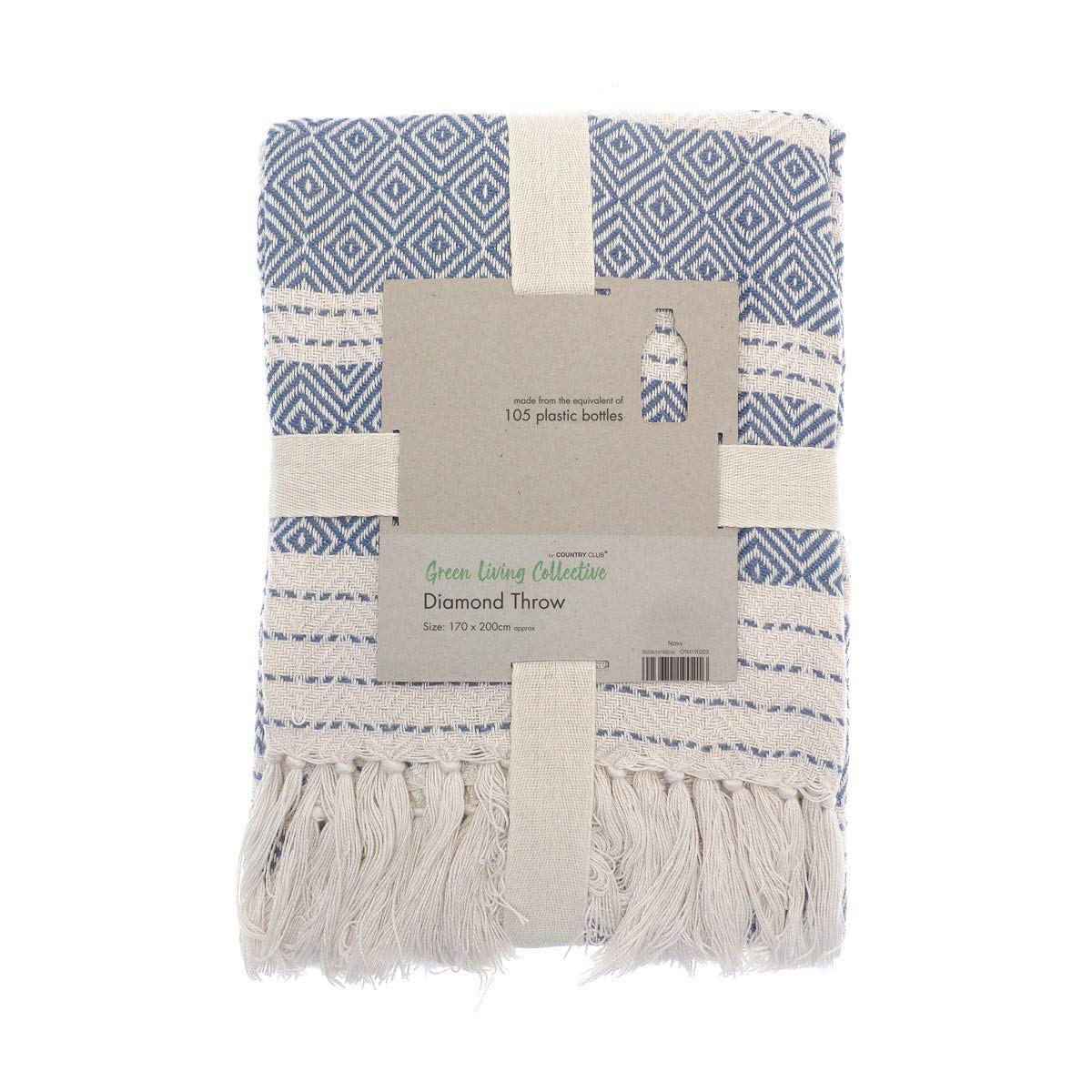 COUNTRY CLUB Diamond Throw Over Blanket Bed/Sofa Accessory Navy 170x200cm, Blue