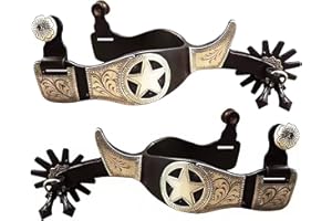 Centmehr Western Antiqued Spurs with German Silver Hand Engraved Trims and Rowel with Jingle Bobs