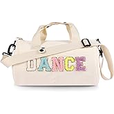 SAIWEILAI ONLINE Dance Ballet Bag for Girls Sport Gym Duffle Bags Overnight Travel Bags Fun Dance Corduroy Chenille Letter Bag for Teen Adult Dancers (Beige)