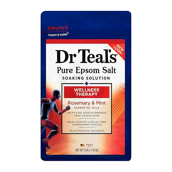 DR TEAL’S EPSOM SALT MAGNESIUM SOAK, WELLNESS THERAPY WITH ROSEMARY & MINT, 3 LBS