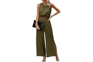 AOVDE Women's 2 Piece Outfits - Summer Sleeveless Tank Crop Top Slit Wide Leg Pants Lounge Matching Set with Pockets