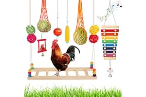 LifeIdeas 7 Packs Chicken Toys, Chicken Toys for Coop Chicken Swing Toy, Chicken Xylophone, Mirror Toys for Hens, Vegetable Hanging Chicken Feeder, Mesh Feeder Bag for Chicken Coop Chicken Runs