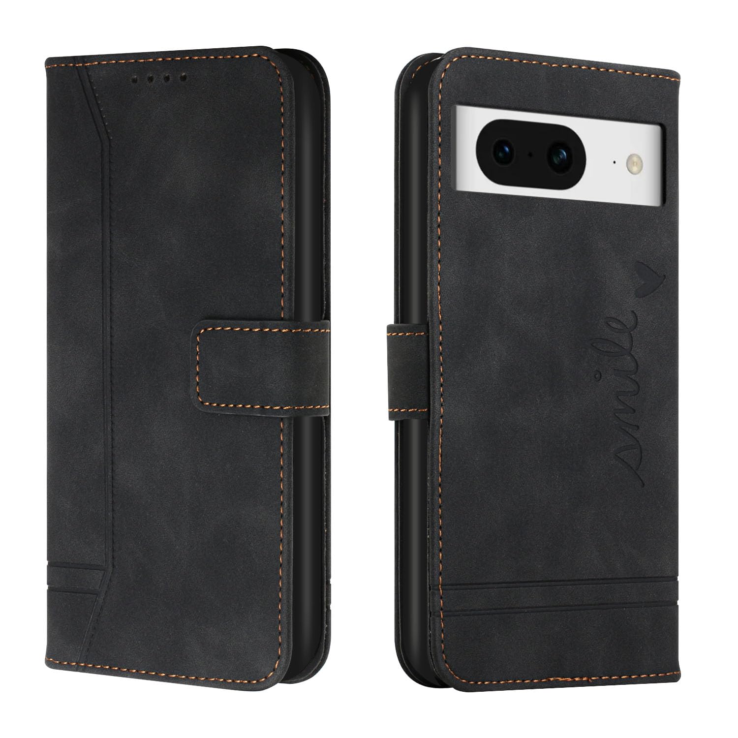 QIWEIQING Compatible for Google Pixel 8 Case, PU Leather Cover TPU Bumper with Card Holder Kickstand Hidden Magnetic Adsorption Flip Wallet Case Cover for Google Pixel 8.Black HX