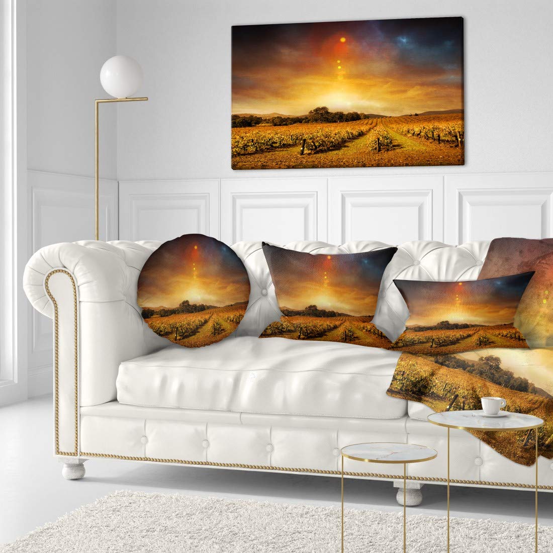 Photo 1 of ***FACTORY SEALED***Designart PT11657-40-20 Yellow Autumn Vineyard Sunset Landscape Artwork Canvas, 40x20