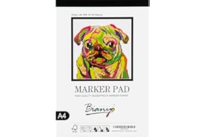 Bianyo Bleedproof Marker Paper Pad, A4(8.27"X11.69"), 50 Sheets, 18 LB / 70 GSM, Glue-Bound, 100% Cotton, White, Ideal for Use with Markers and Ink Mediums