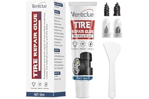 Vereclue Tire Repair Glue, 10ml Tire Sidewall Repair Kit, Black Rubber Cement Tire Repair, Two Sizes Tire Repair Rubber Nail, Tire Glue Super Glue Repair Motorcycle Car Truck Tractor Mower ATV