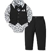 YALLET Baby Boy Clothes Suit 0-24 Months Infant Gentleman Outfits Formal Dress Shirt+Bowtie+Vest+Pants Set Baby Wedding Suits