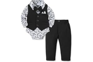 YALLET Baby Boy Clothes Suit 0-24 Months Infant Gentleman Outfits Formal Dress Shirt+Bowtie+Vest+Pants Set Baby Wedding Suits