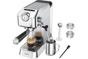 MR MIRYE Espresso Machine 20 Bar - Stainless Steel Silver Coffee Maker for Home & Office, Compact with Fast Heating, High-Pressure & Removable Water Tank for Coffee Lovers