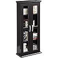 Walker Edison 4 Tier Shelf Living Room Storage Tall Bookshelf Cabinet Doors Home Office Tower Media Organizer, 41 Inch, Black