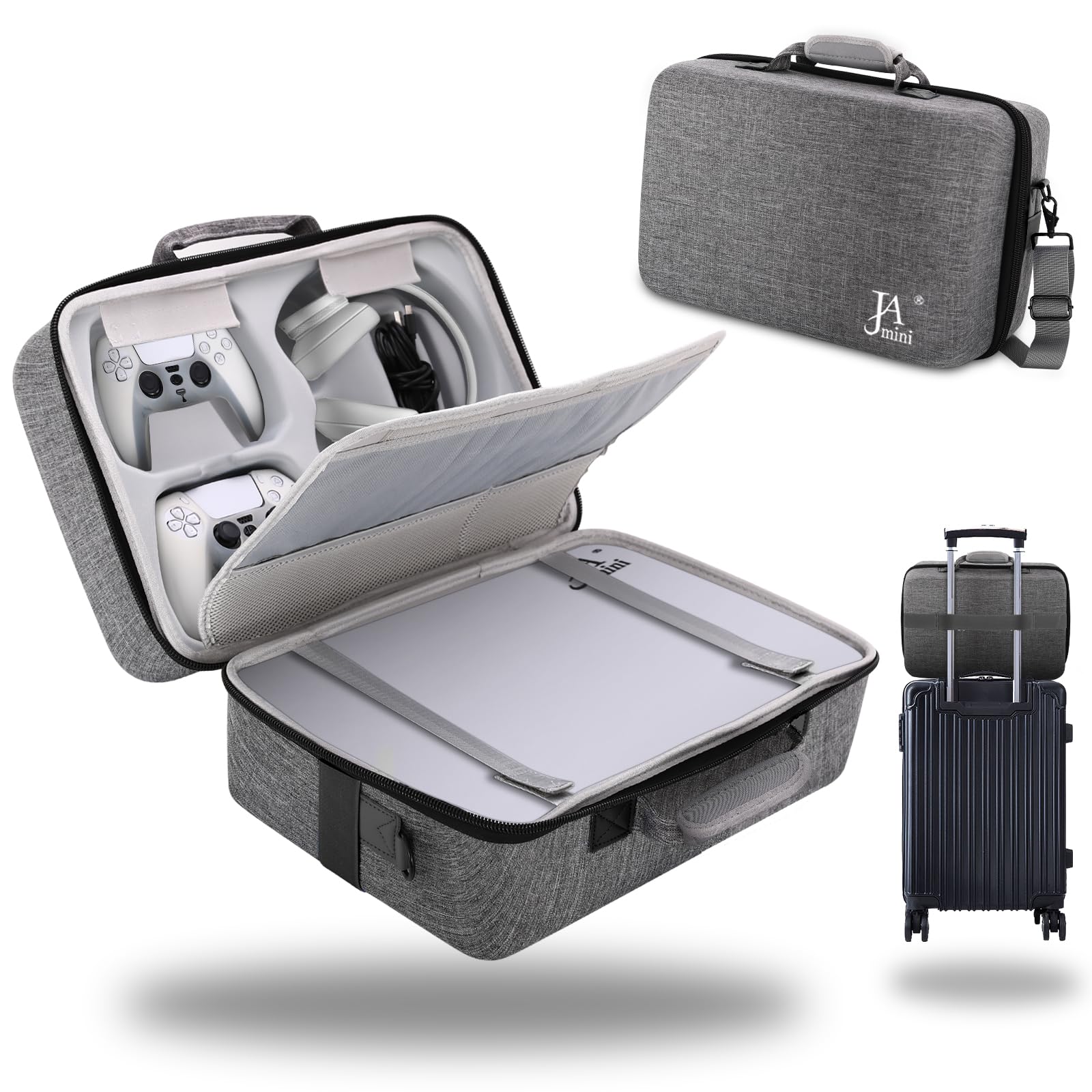 Hard Shell Carrying Case for PS5, PS5 Pro, Travel Case for PS5, PS5 Pro Console Controller, Shockproof Protective Storage Bag for Playstation 5 Disk Digital Edition, Headset, Base, Accessories(Grey)