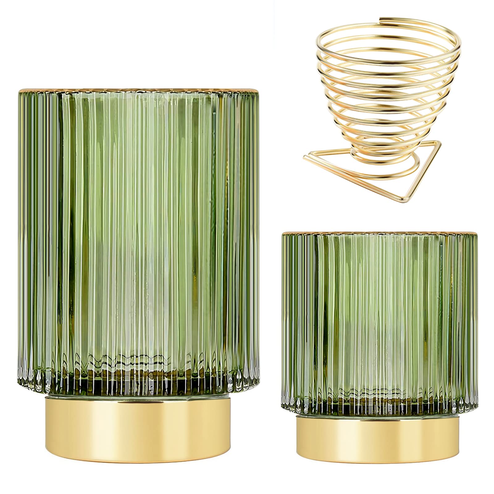 HONTIUS Makeup Brush holder Organizer for Vanity Countertop, Glass Cosmetic Makeup Brush Storage Holder, Vintage Make Up Brushes Cup with Beauty Sponge Holder (Green)