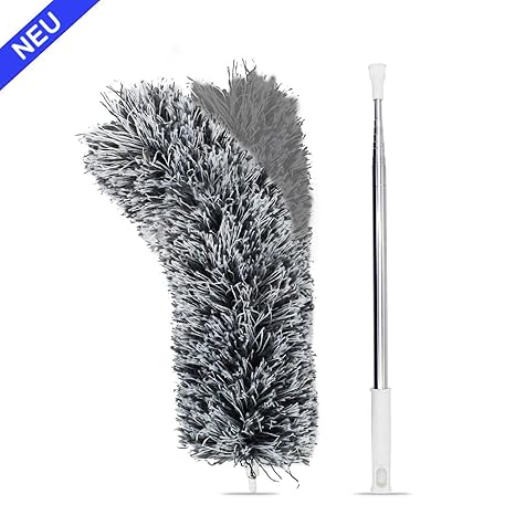AIRLIWELL Dehnbarer Staubwedel Duster mit Edelstahl Teleskop Stange, Mikrofasern Staubwischer Staubbesen mit Verbiegbare Eckb