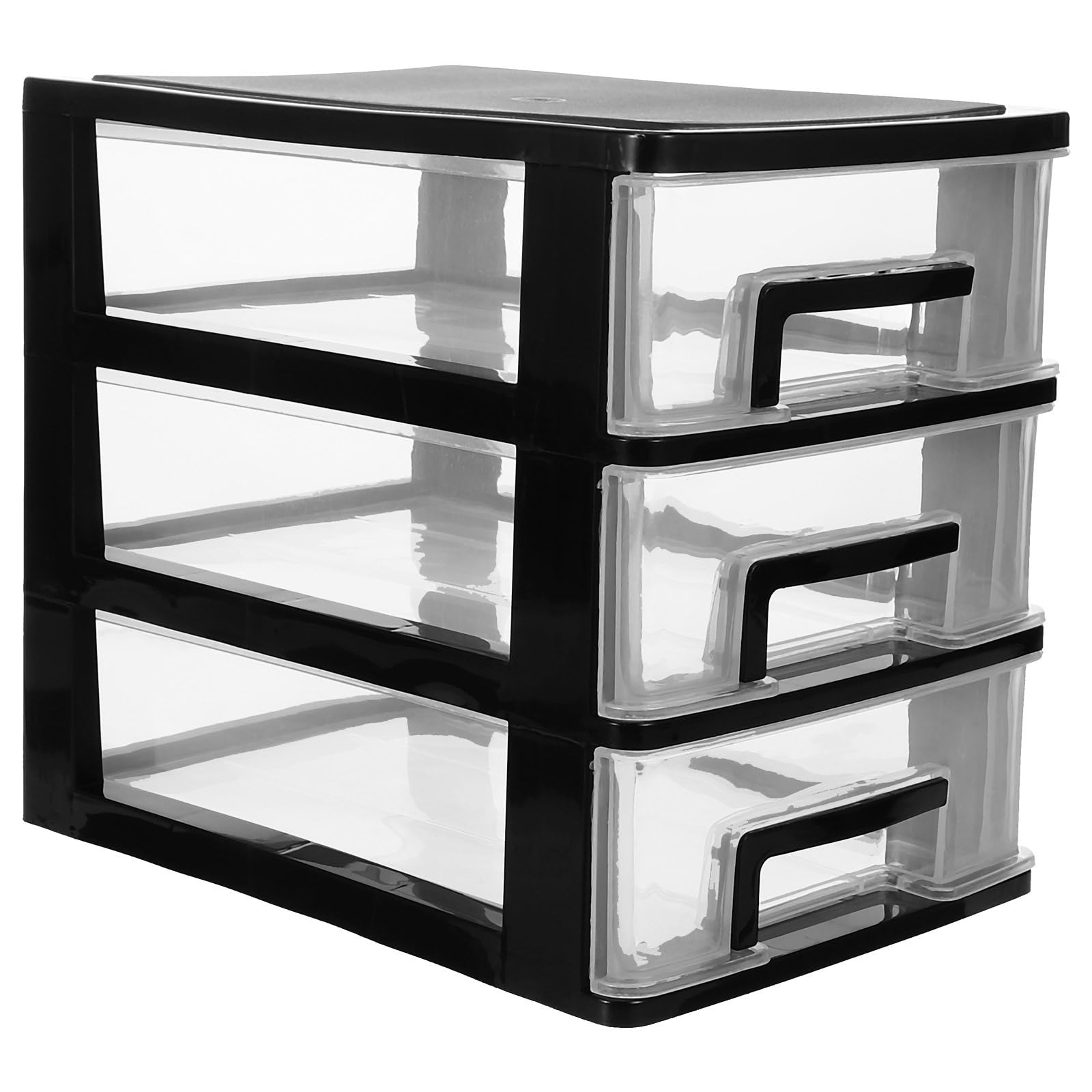 BESPORTBLE Drawers Storage Desktop Drawer Organizer 3 Layer Chest Box Small Plastic Office Storage Box Table Debris Cosmetic Holder (Black and Transparent)