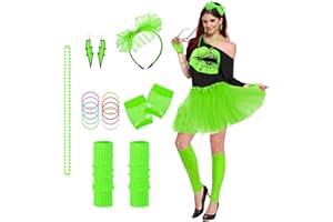 DreamJ 80s Outfit for Women Party 80s Costume Accessories Set With T-shirt Tutu Skirt Halloween Party Cosplay 80s Outfits