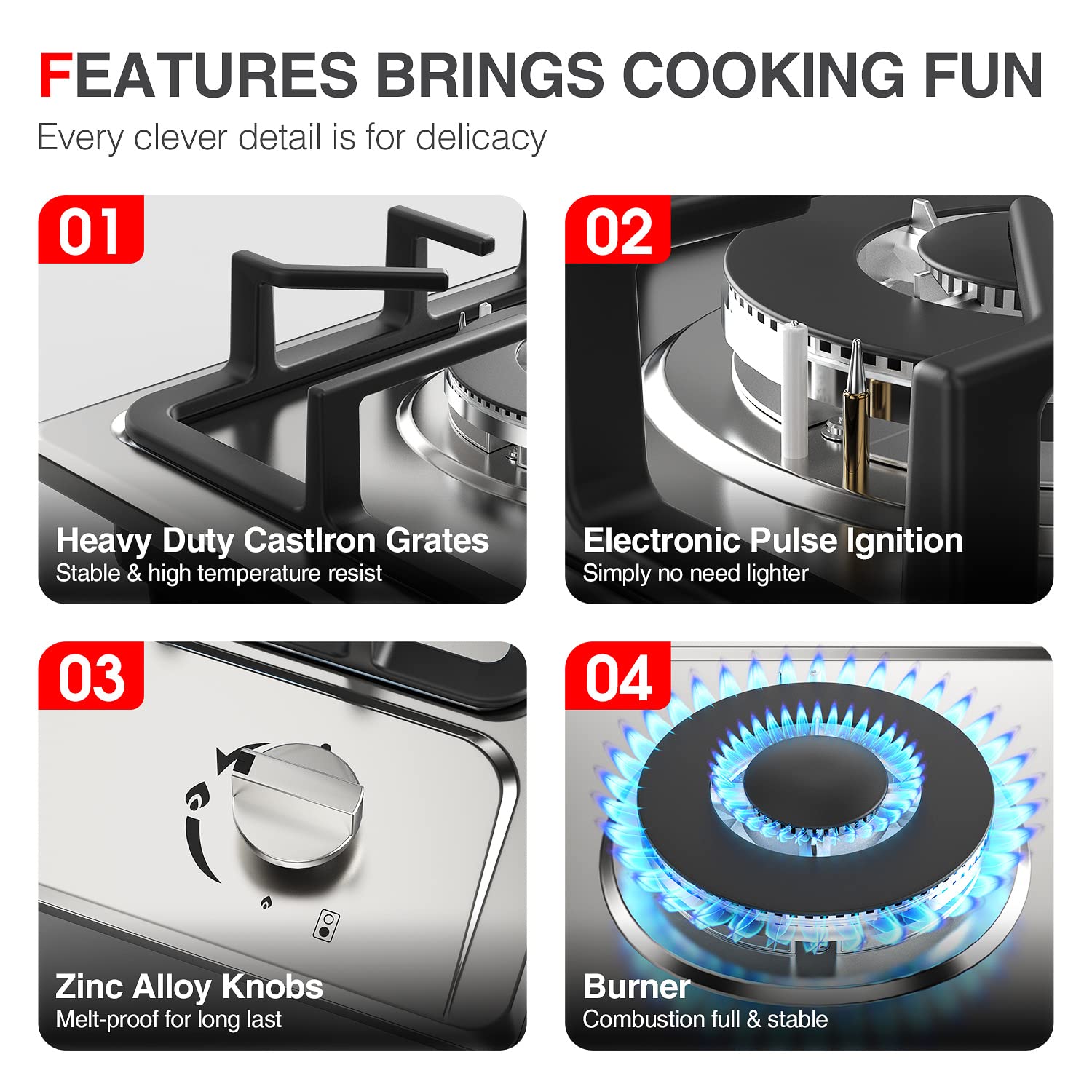 12 Inch 2-Burner Gas Stove: Portable Stainless Steel Propane Cooktop for RV, Apartments & Outdoor – Dual Fuel LPG/NG, Easy to Clean Built-in Gas Cooktop