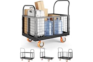 Platform Truck Cart with 6in1 Foldable Cage Platform Truck,1800lbs Push Hand Truck Dolly Cart Multipurpose for Grocery, Laund