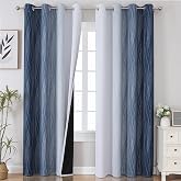 Navy Blue and Greyish White Blackout Curtains for Living Room 84 Inch Long | Estelar Textiler Ombre Room Darkening Bedroom Curtains, Light Blocking,Thermal Insulated Grommet Window Drapes,52x84,2 Panels