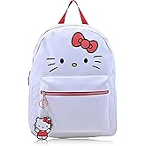 Fast Forward Sanrio Hello Kitty Backpack for Women, Large Faux Leather Bookbag Double Strap Shoulder Bag with 3D Design and Keychain (White-Red)