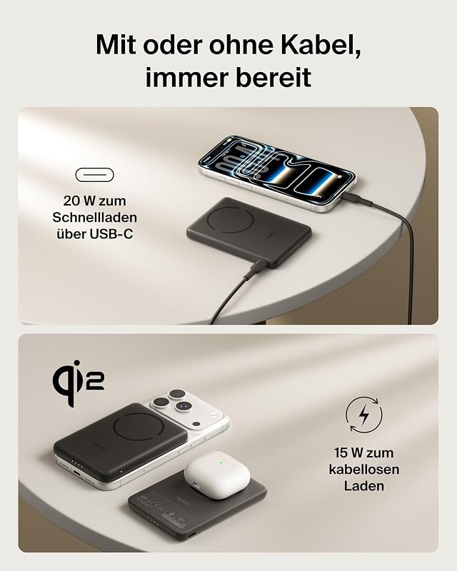 BoostCharge 5000mAh Magnetische Power Bank mit Magnetring – Schwarz